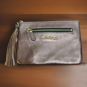AIMEE KESTENBERG Genuine Leather Zip Clutch Purse Copper Rose Metallic